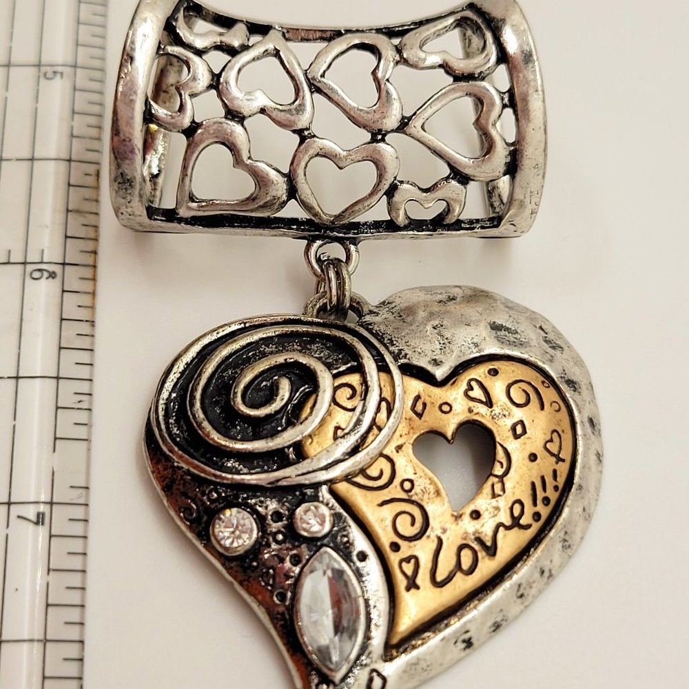 Scarf or Necklace Jewelry, with Crystal,  Bronze and Silver Coloring, Heart